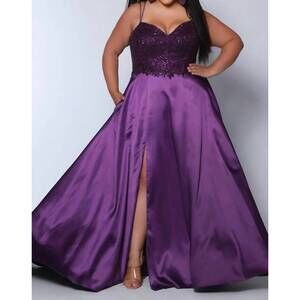 NEW TEASE PROM a-line high slit maxi dress in plum